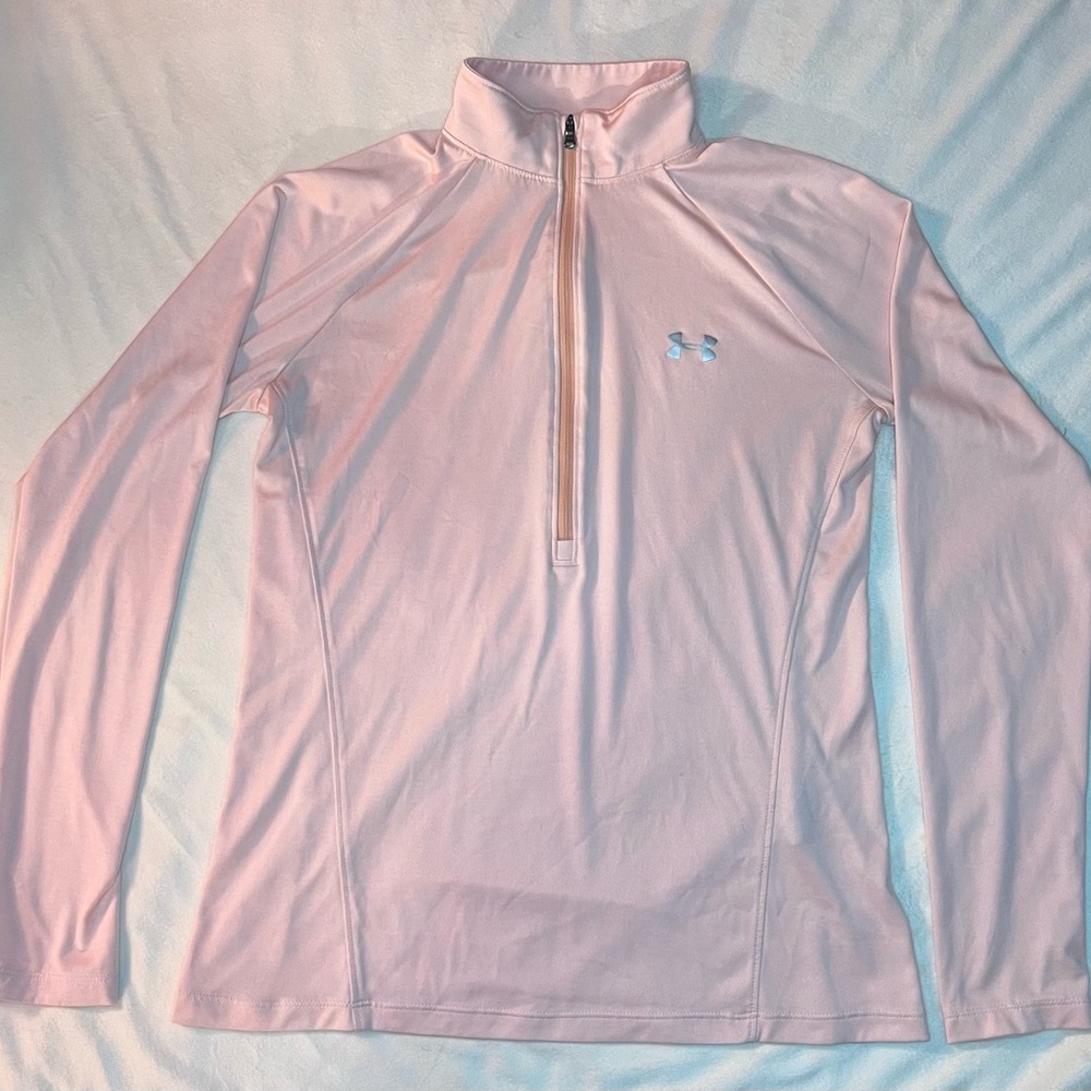 Under Armour Heat Gear Light Pink Long Sleeve 1/2 Zip Size Medium